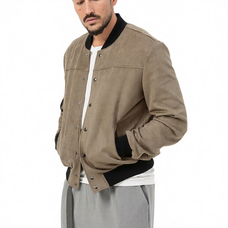 Men's Suede Button Front Cardigan Jacket Retro Casual Coat - Image 1