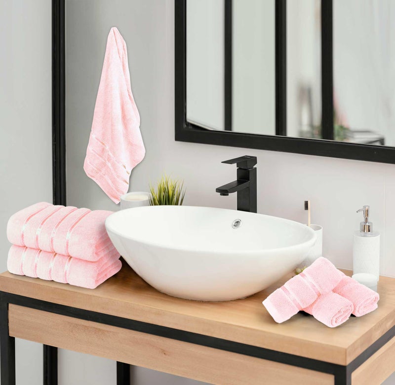 YRALY Luxury Pink Towel Set of 8-2 Bath Towels 2 Hand Towels 4 Washcloths - 600 GSM 100% Cotton Ring Spun Viscose Border Towels Set - Light Pink - Image 3