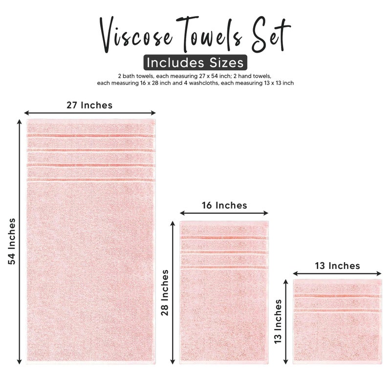 YRALY Luxury Pink Towel Set of 8-2 Bath Towels 2 Hand Towels 4 Washcloths - 600 GSM 100% Cotton Ring Spun Viscose Border Towels Set - Light Pink - Image 5