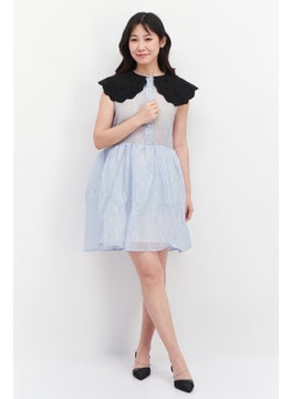 sister jane Women Textured Mini Dress, Blue/Black  - Image 3