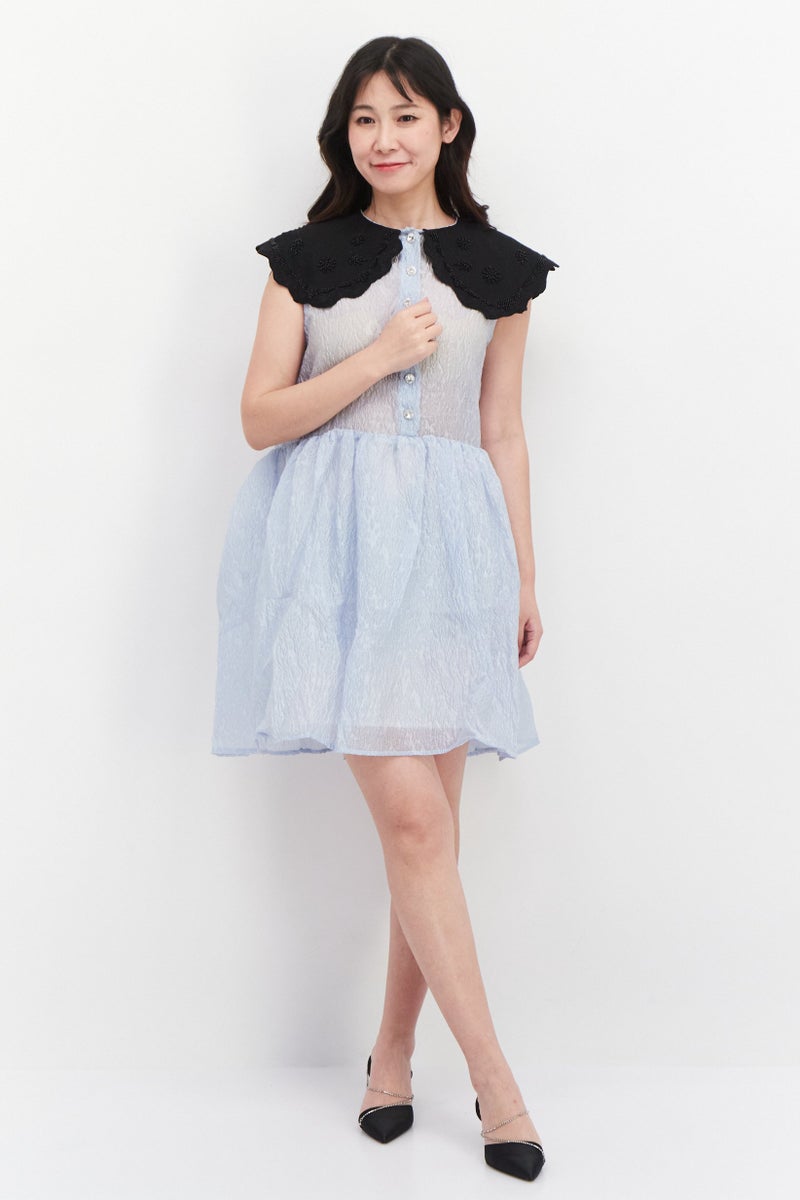 sister jane Women Textured Mini Dress, Blue/Black - Image 3