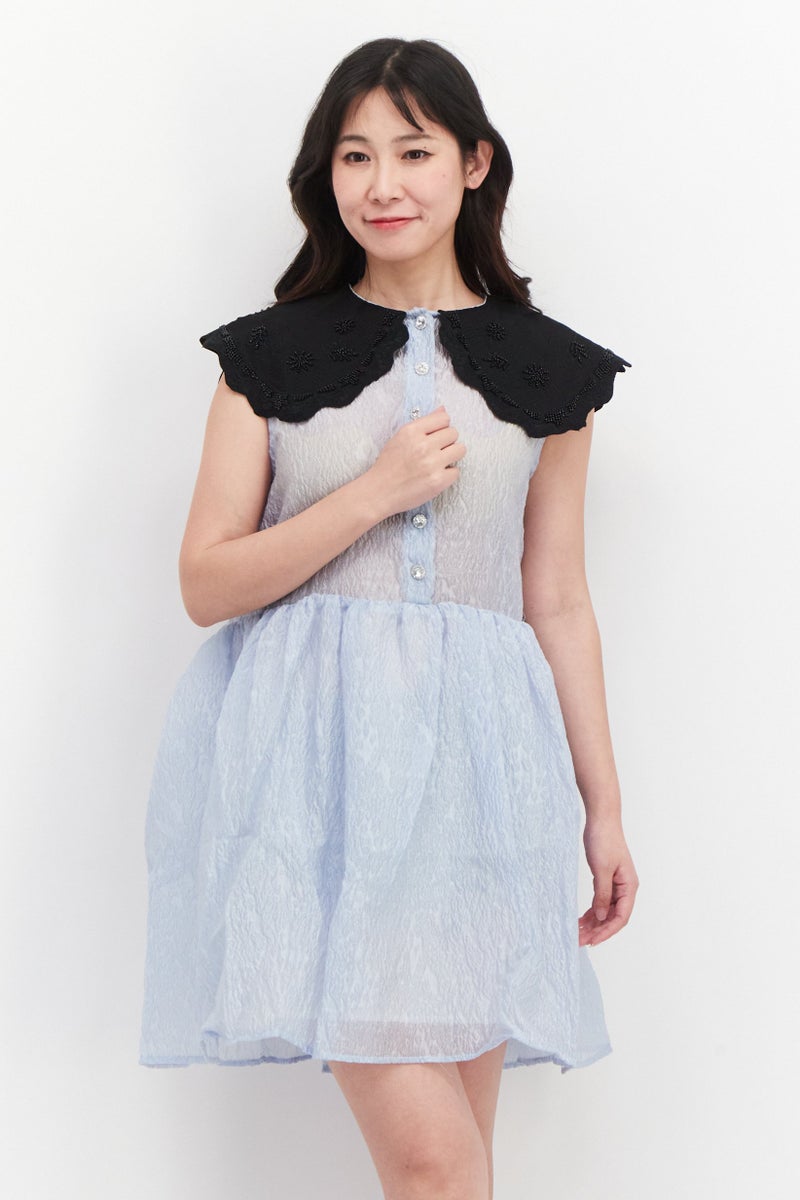 sister jane Women Textured Mini Dress, Blue/Black - Image 1