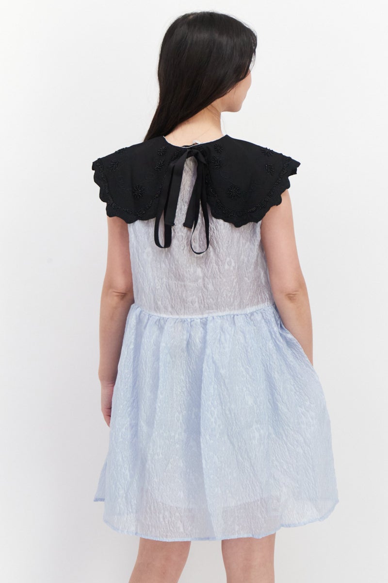 sister jane Women Textured Mini Dress, Blue/Black - Image 4