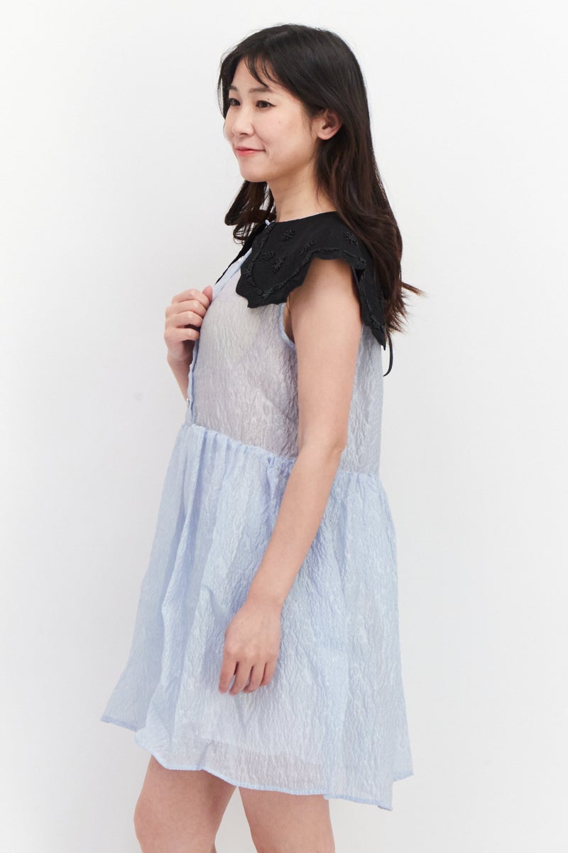 sister jane Women Textured Mini Dress, Blue/Black - Image 2