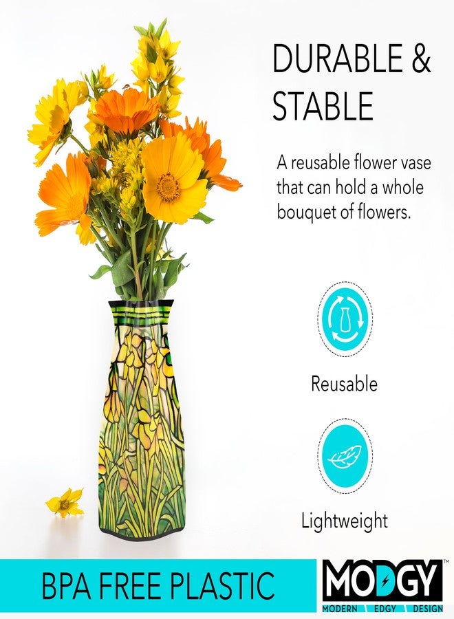MODGY Expandable Flower Vase, Plastic Decorative Modern Foldable Printed Vases for Centerpieces for Wedding, Dining Table, Home Decor, Living Room, Bathroom, Louis C. Tiffany Daffodils - Image 3