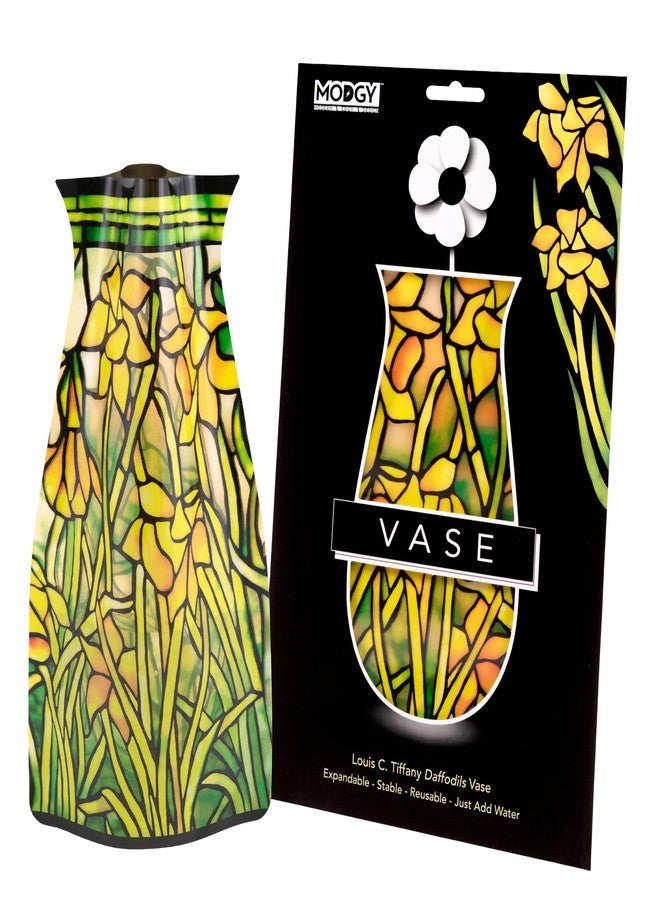 MODGY Expandable Flower Vase, Plastic Decorative Modern Foldable Printed Vases for Centerpieces for Wedding, Dining Table, Home Decor, Living Room, Bathroom, Louis C. Tiffany Daffodils - Image 1