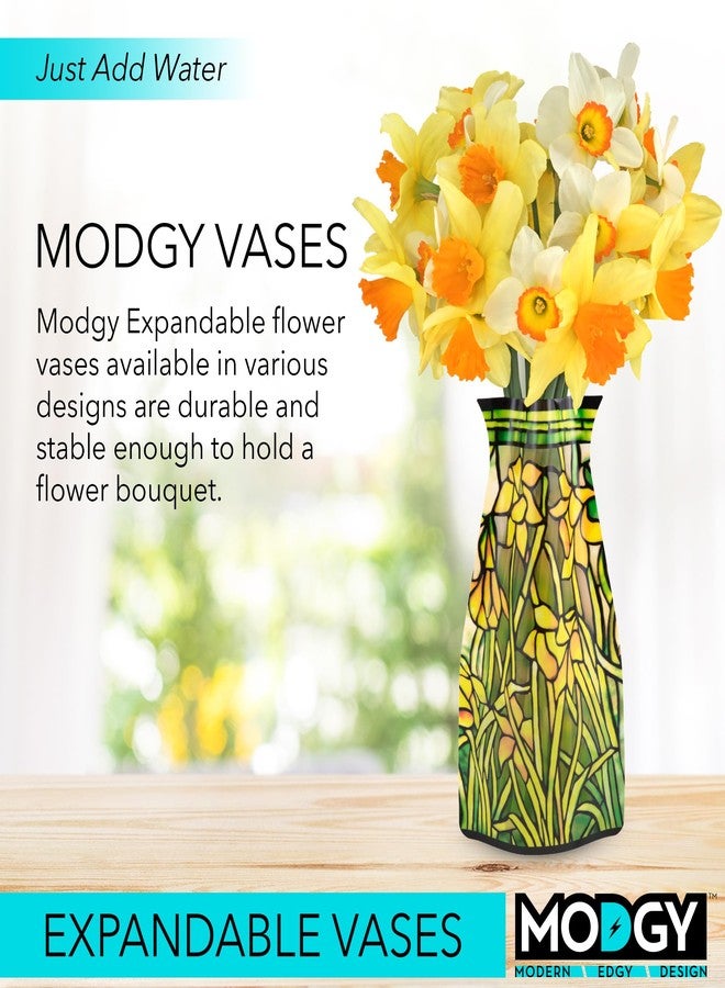 MODGY Expandable Flower Vase, Plastic Decorative Modern Foldable Printed Vases for Centerpieces for Wedding, Dining Table, Home Decor, Living Room, Bathroom, Louis C. Tiffany Daffodils - Image 2