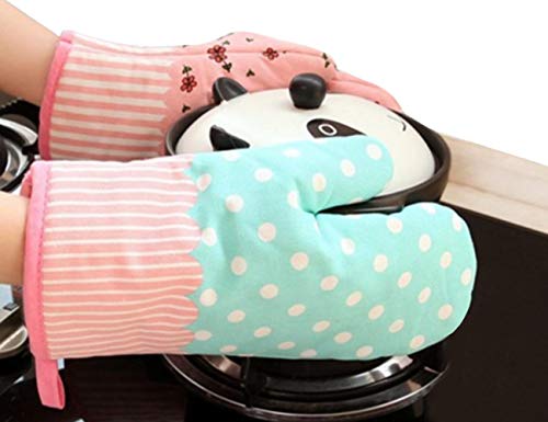 GreenFist Set of Two Oven Mitts | Heat Resistant Cotton Kitchen Pot Holder | Oven Glove | Kitchen Mitts (Dotted Blue) - Image 3