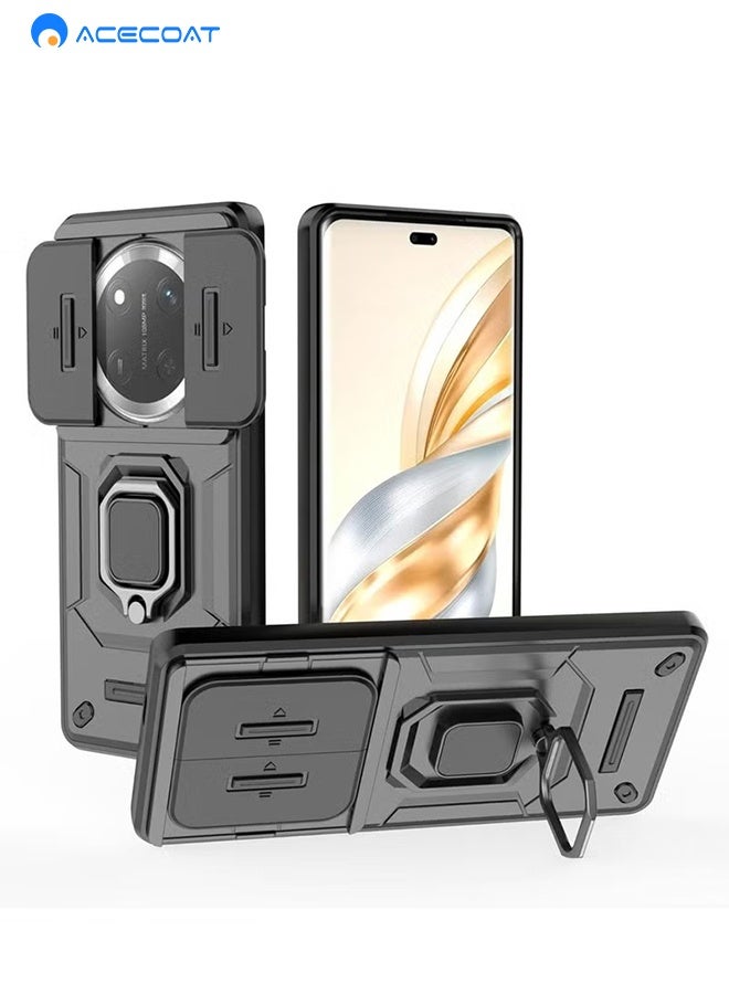 ACECOAT Honor X9c 5G Case Cover With Slide Camera Cover & Ring Holder,Kickstand Shell Back Cover Scratch-Resistant Shock-Absorbing Protector Accessories Kickstand Stand Magnetic Car Ring Holder Protection - Image 1
