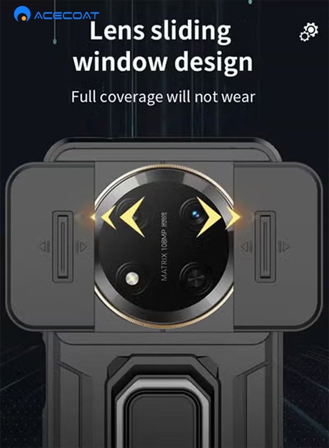 ACECOAT Honor X9c 5G Case Cover With Slide Camera Cover & Ring Holder,Kickstand Shell Back Cover Scratch-Resistant Shock-Absorbing Protector Accessories Kickstand Stand Magnetic Car Ring Holder Protection - Image 2