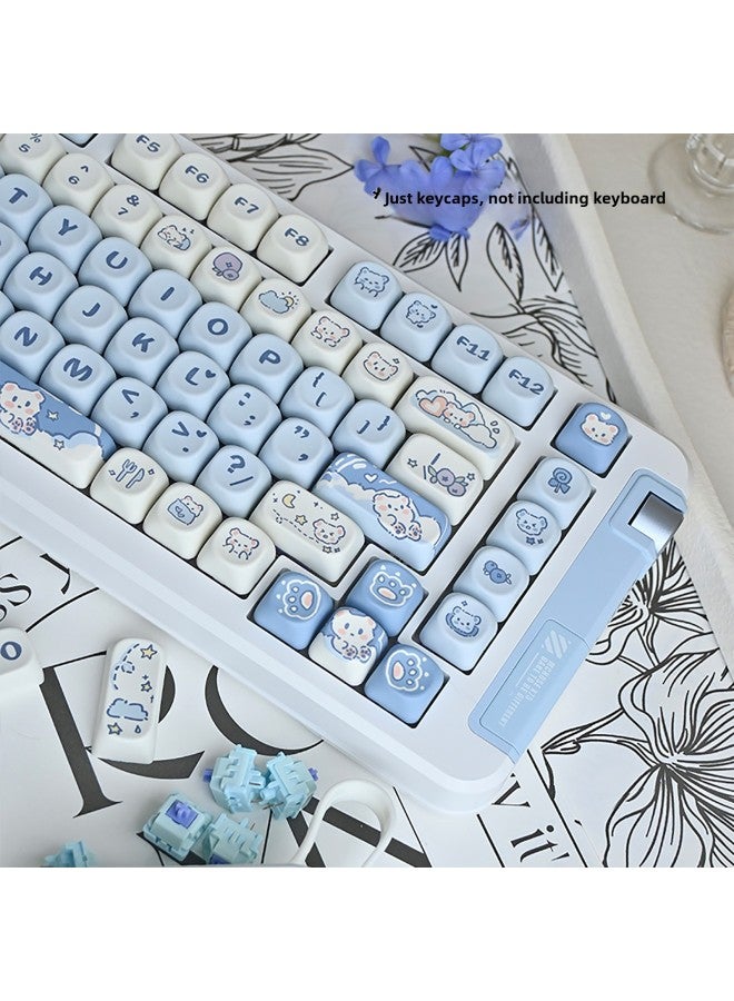 Ice Cream Bear Key Cap Blue Cute Cartoon MOA Height Sublimation 75 98 Key Full Set Mechanical Keyboard Cap-Color:Moa-milk Green Panda-boxed - Image 4