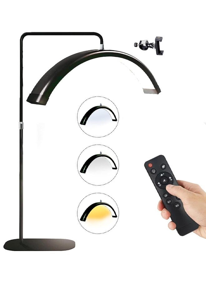 Floor LED Video Light  Beauty Floor Moon Lamp 3000K-6000K Dimmable Makeup Artist Salon Floor Light with Phone Holder and Base Stand with remote control  Black Energy Saving and Durable - Image 1