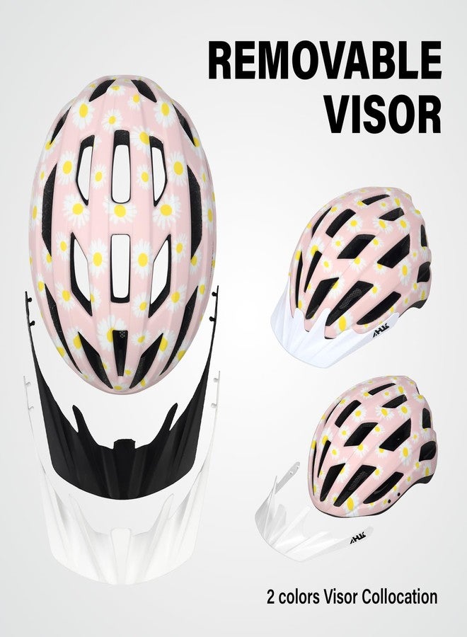 Anharluka Youth Girl Road Bike Helmet, Men Women Adjustable Mountain Bicycle Helmet with Detachable Visor, 2 Sizes for Age 8-14+ Youth, Kids, Adult (Pink Daisy, M) - Image 3