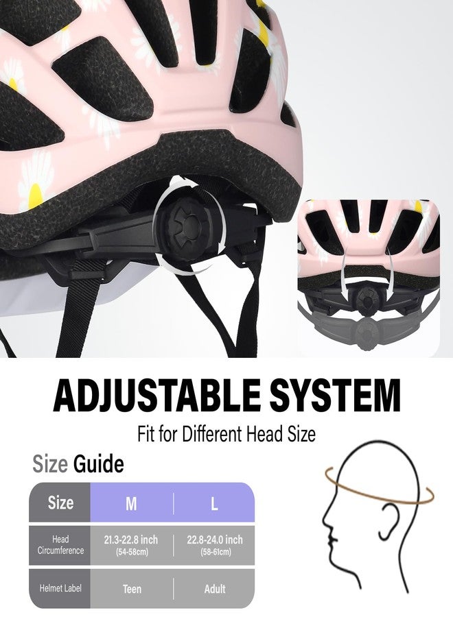 Anharluka Youth Girl Road Bike Helmet, Men Women Adjustable Mountain Bicycle Helmet with Detachable Visor, 2 Sizes for Age 8-14+ Youth, Kids, Adult (Pink Daisy, M) - Image 5