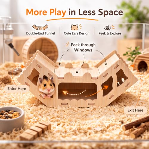 kcrygogo Wooden Hamster Tunnel Toy – Natural Chewable Hideout for Syrian, Dwarf Hamsters and Small Pets, Cage Decor and Play Accessory - Image 2