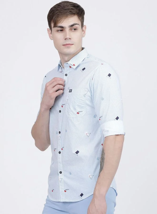 The Indian Garage Co The Indian Garage Co Men Blue Slim Fit Striped Casual Shirt
