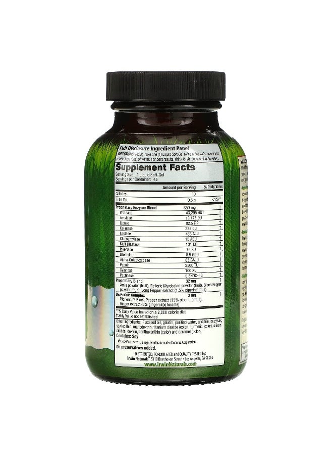 Irwin Naturals Irwin Naturals, Anti-Gas Digestive Enzymes, 45 Liquid Soft-Gels  - Image 2