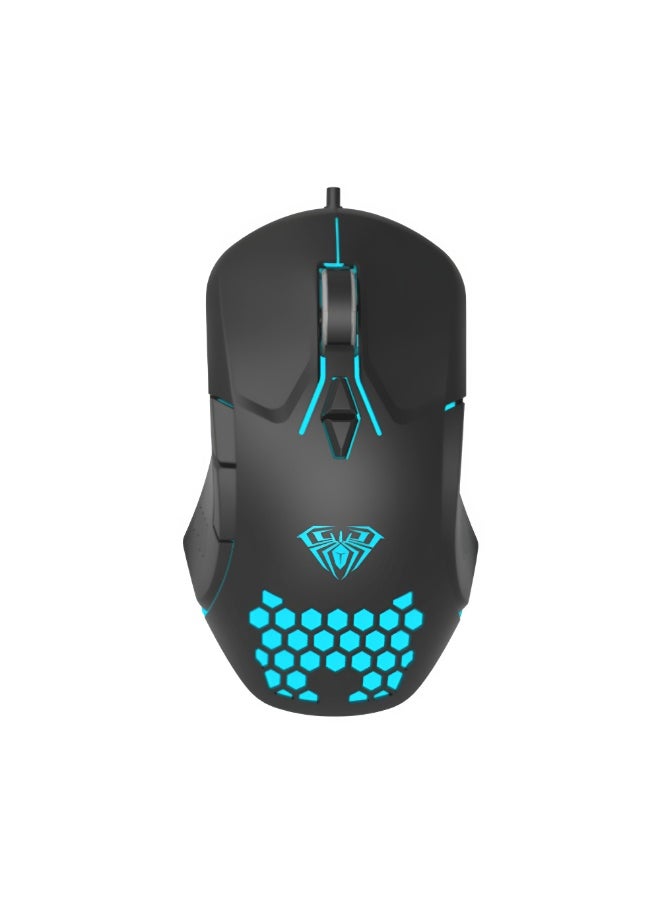 AULA AULA F809 Wired Gaming Mouse - 3200 DPI - LED Lighting with 1.5m Cable - Compatible with Multiple Systems - Black  - Image 1