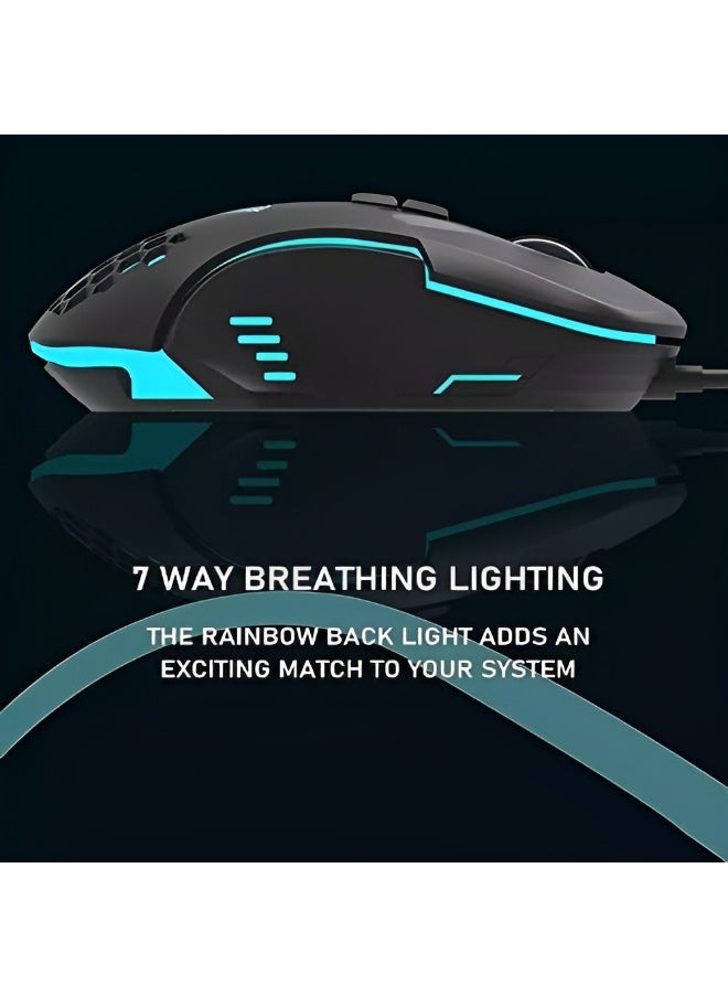 AULA AULA F809 Wired Gaming Mouse - 3200 DPI - LED Lighting with 1.5m Cable - Compatible with Multiple Systems - Black  - Image 5