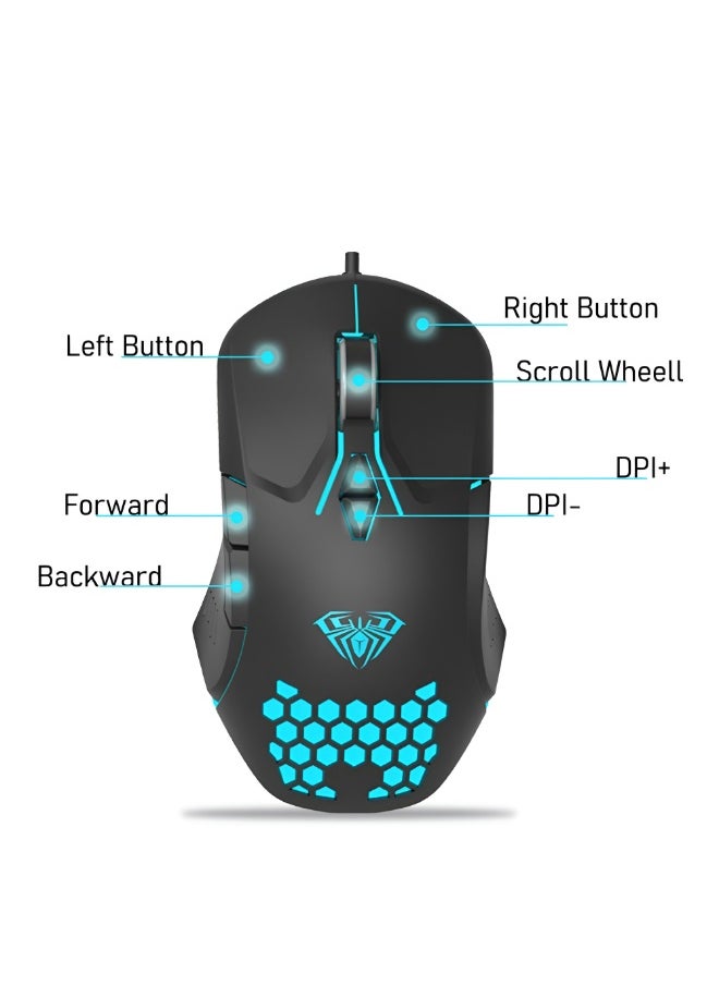 AULA AULA F809 Wired Gaming Mouse - 3200 DPI - LED Lighting with 1.5m Cable - Compatible with Multiple Systems - Black  - Image 4