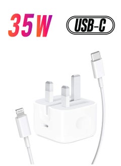 Original 35W USB-C Power Adapter For iPhone 14 13 12 11 Pro Max 14 Plus XS XR XS Max iPad Pro Macbook Dual Type C Port PD Fast Charging UK Plug Wall Charger