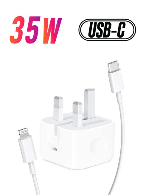 Original 35W USB-C Power Adapter For iPhone 14 13 12 11 Pro Max 14 Plus XS XR XS Max iPad Pro Macbook Dual Type C Port PD Fast Charging UK Plug Wall Charger