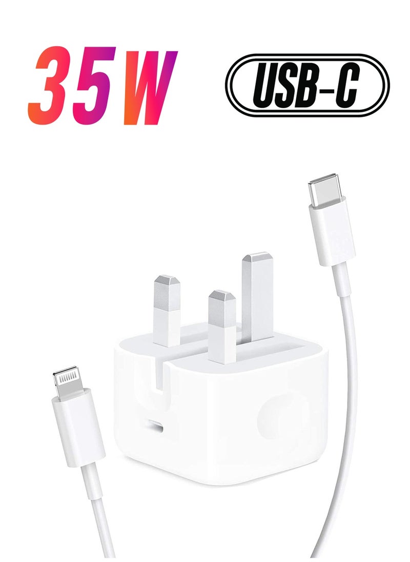 ELTRAZONE - Original 35W USB-C Power Adapter For iPhone 14 13 12 11 Pro Max 14 Plus XS XR XS Max iPad Pro Macbook Dual Type C Port PD Fast Charging UK Plug Wall Charger - Image 1