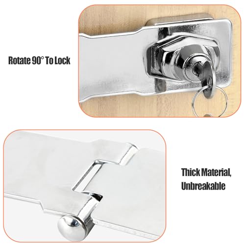 HOWDIA 3 Inch Keyed Door Lock Hasp Latch, Stainless Steel Heavy Duty Cabinet Locks with Keys, Fit for 90/180 Degree Install, Double Hinge Hasp for Cabinets, Barn Doors - Image 5