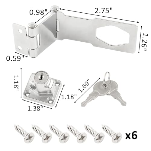 HOWDIA 3 Inch Keyed Door Lock Hasp Latch, Stainless Steel Heavy Duty Cabinet Locks with Keys, Fit for 90/180 Degree Install, Double Hinge Hasp for Cabinets, Barn Doors - Image 2