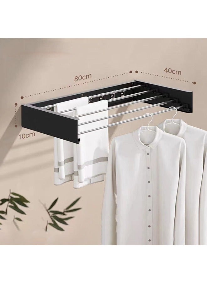 Arabest Laundry Drying Rack Collapsible, Wall Mounted Drying Rack, Clothes Drying Rack, Retractable Drying Rack, 5 Aluminum Rods, 60 lb Capacity, for Indoor & Outdoor Organization (Black) - Image 2