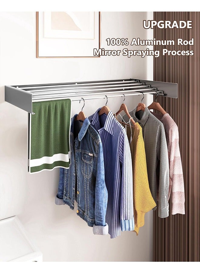 Arabest Laundry Drying Rack Collapsible, Wall Mounted Drying Rack, Clothes Drying Rack, Retractable Drying Rack, 5 Aluminum Rods, 60 lb Capacity, for Indoor & Outdoor Organization (Black) - Image 4