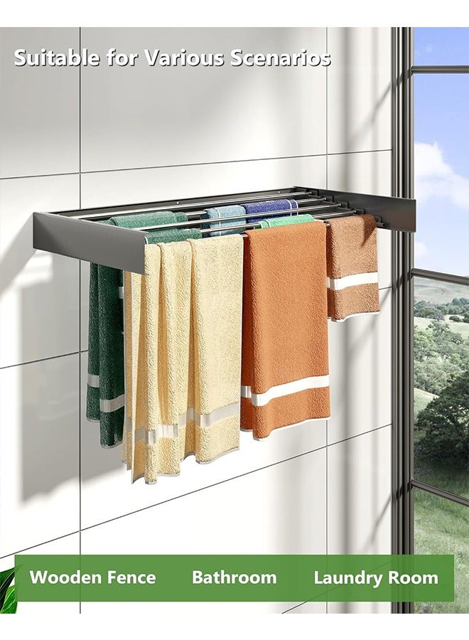 Arabest Laundry Drying Rack Collapsible, Wall Mounted Drying Rack, Clothes Drying Rack, Retractable Drying Rack, 5 Aluminum Rods, 60 lb Capacity, for Indoor & Outdoor Organization (Black) - Image 5