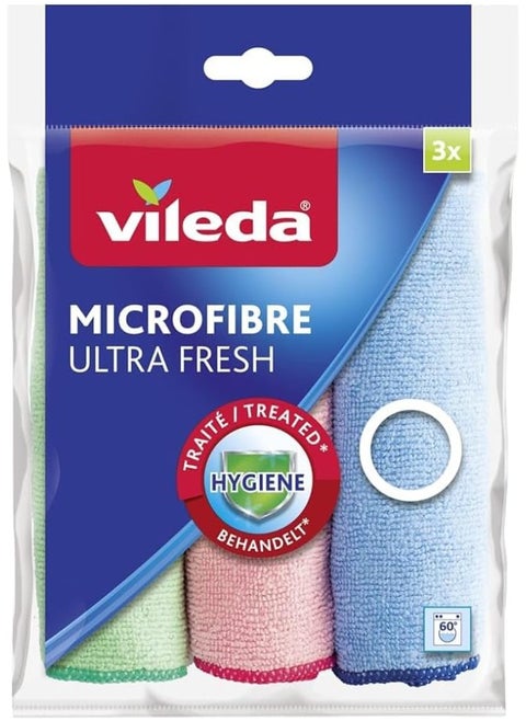 Vileda Microfibre Ultra Fresh Cloths, Anti-Bacterial, All-Purpose Cloth,30 X 30 Cm, Multipack 3 Pcs
