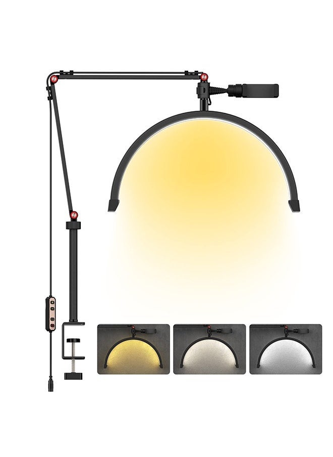 Arabest Lash Light for Eyelash Extensions,Portable Half Moon Desk Lamp,Esthetician Light for Tattoo Artists,Nail Tech,Eyelash Lamp with Phone Holder 3000-6000K 10 Brightness Adjustable - Image 1