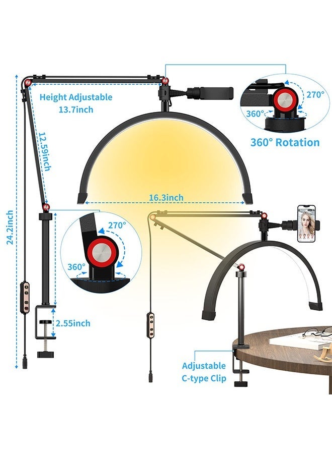 Arabest Lash Light for Eyelash Extensions,Portable Half Moon Desk Lamp,Esthetician Light for Tattoo Artists,Nail Tech,Eyelash Lamp with Phone Holder 3000-6000K 10 Brightness Adjustable - Image 2