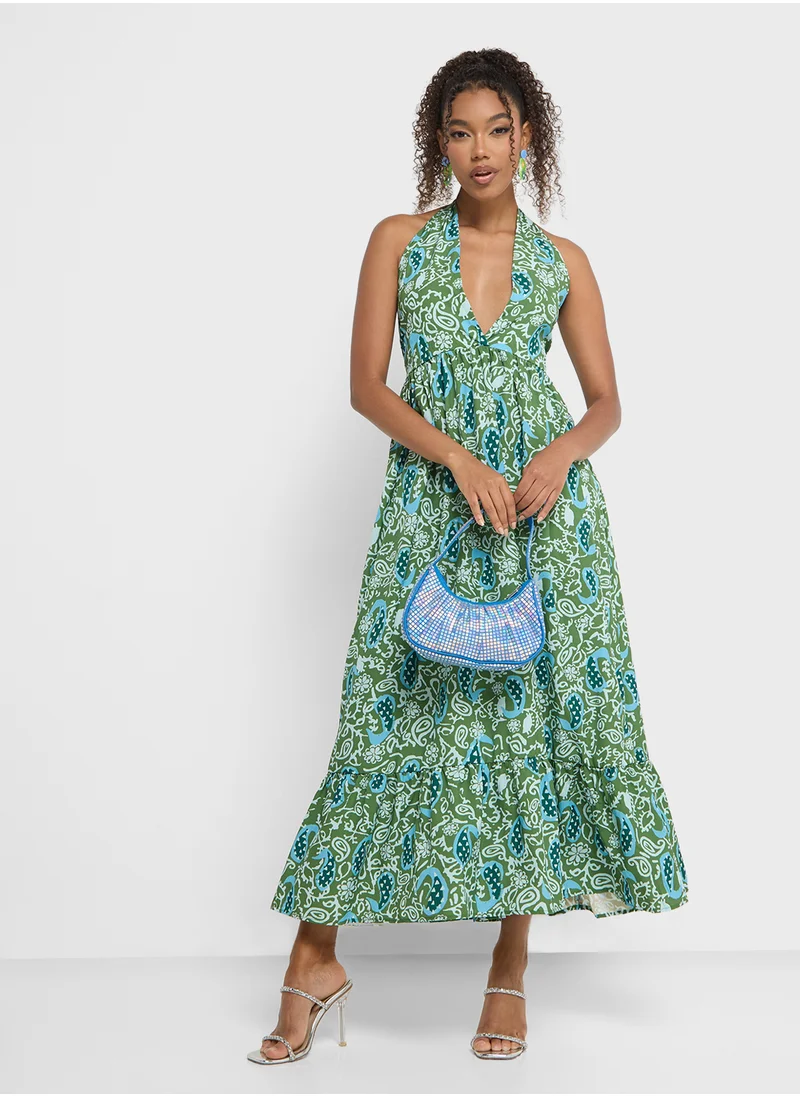Ginger Paisley Halter Maxi Dress