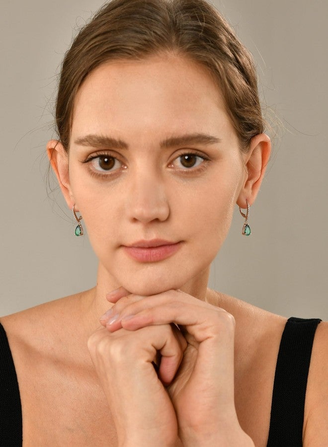 YL Emerald Green Teardrop Dangle Earrings for Women, Solid 925 Sterling Silver 18K White Gold Plated Pear Cut Created Birthstone Halo Leverback Jewelry Gifts - Image 4