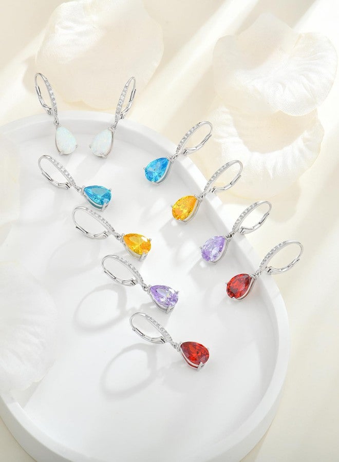 YL Emerald Green Teardrop Dangle Earrings for Women, Solid 925 Sterling Silver 18K White Gold Plated Pear Cut Created Birthstone Halo Leverback Jewelry Gifts - Image 5