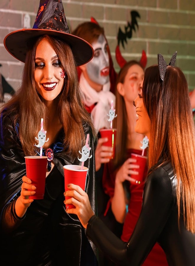 JarThenaAMCS جرثينا إيه إم سي إس 40 قطعة مصاصات ورقية وردية لهالوين مع شبح لامع لطيف مصاصات شرب قابلة للتخلص منها مصاصات زخرفية مخيفة لوازم الحفلات - Image 5