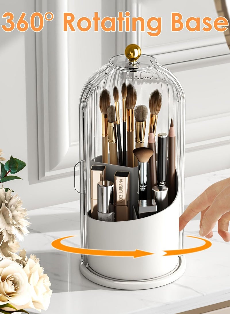 خاجول صندوق تخزين تجميلي بغطاء، منظّم فرشاة مكيال شفافة مقاوم للأتربة 360 دوارة (شفاف) - Image 4
