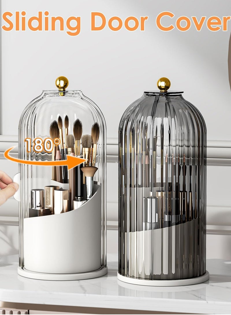 خاجول صندوق تخزين تجميلي بغطاء، منظّم فرشاة مكيال شفافة مقاوم للأتربة 360 دوارة (شفاف) - Image 3