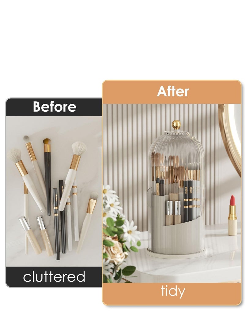 خاجول صندوق تخزين تجميلي بغطاء، منظّم فرشاة مكيال شفافة مقاوم للأتربة 360 دوارة (شفاف) - Image 5