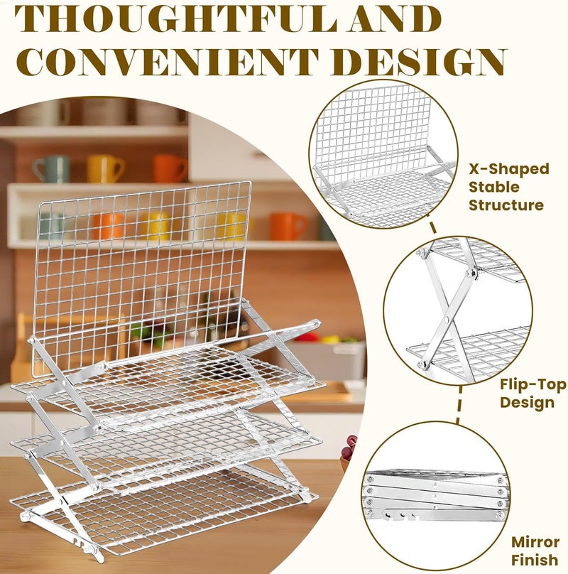 BEWOS 4 Tier Collapsible Cooling Rack - Adjustable Stainless Steel Baking Rack with Leak-Proof Mesh, X-Shaped Structure Cooling Rack for Cooking and Baking, Dishwasher Safe - Image 3
