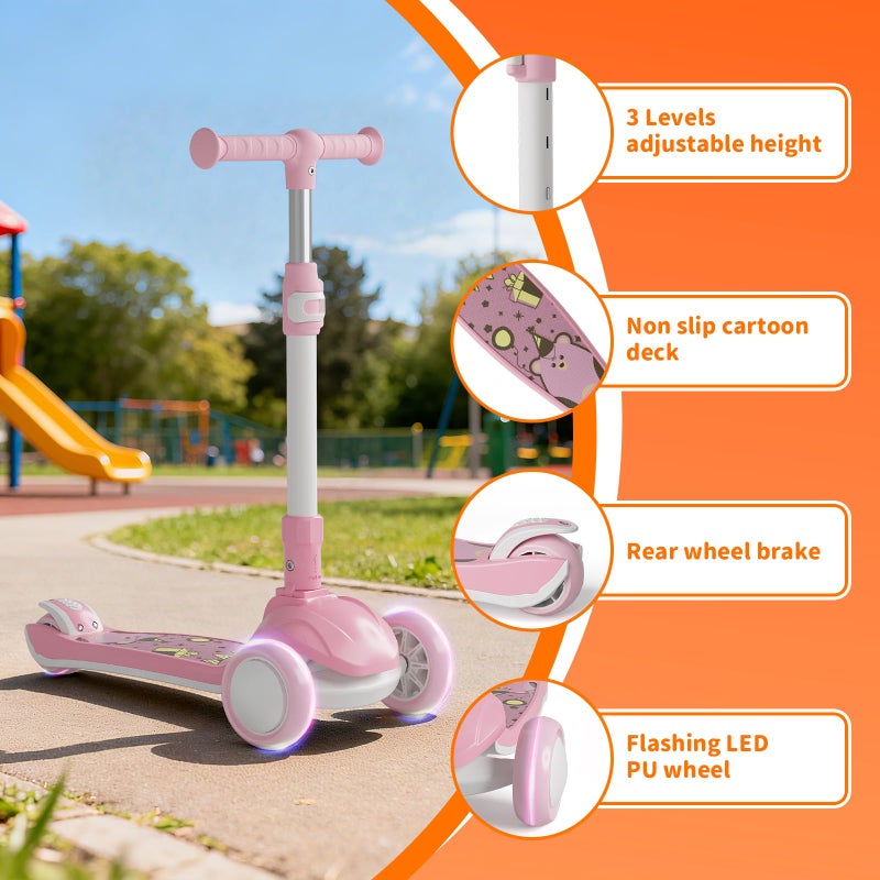Commugo Kick Scooter for Kids 3 Wheel Capybara Gifts for Boys & Girls, Adjustable Height, Lean-to-Steer, Widen Anti-Slip Deck, Light Up Wheel Pink - Image 4