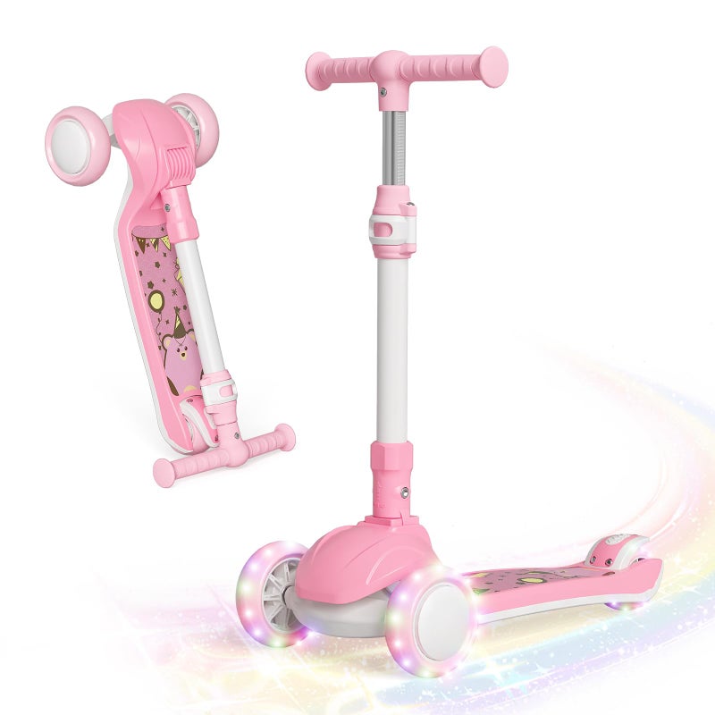 Commugo Kick Scooter for Kids 3 Wheel Capybara Gifts for Boys & Girls, Adjustable Height, Lean-to-Steer, Widen Anti-Slip Deck, Light Up Wheel Pink - Image 1