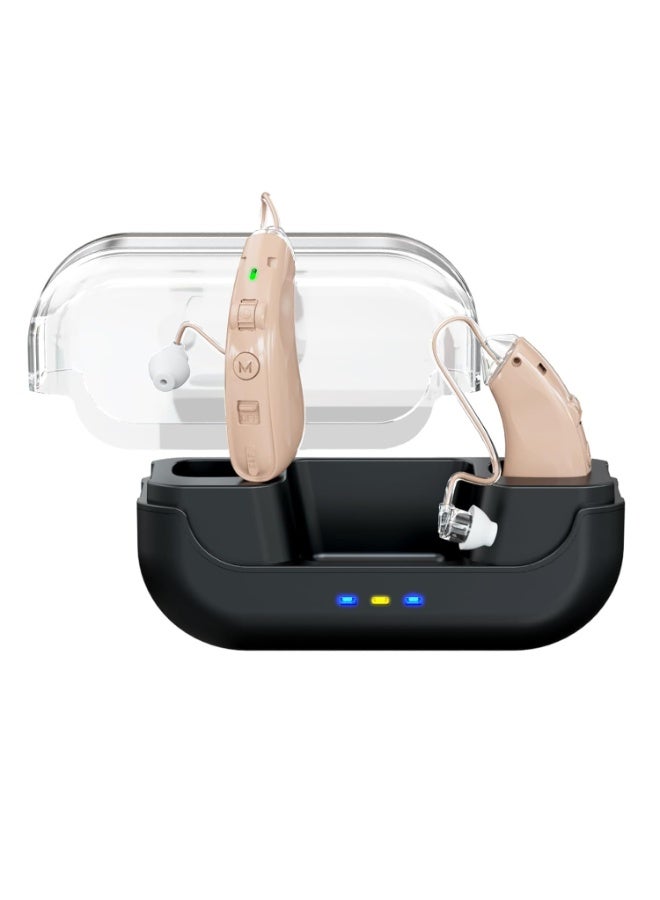 ج الروح سماعات أذن غير مرئية لكبار السن، أجهزة استماع مغناطيسية مع إلغاء الضوضاء وعلبة شحن مع شاشة LED (فضي) - Image 1