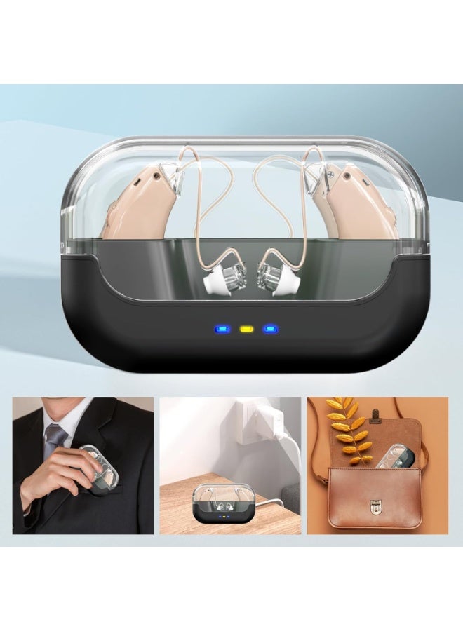 ج الروح سماعات أذن غير مرئية لكبار السن، أجهزة استماع مغناطيسية مع إلغاء الضوضاء وعلبة شحن مع شاشة LED (فضي) - Image 5