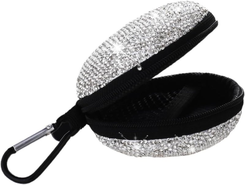 Healifty Silver Rhinestone Earphone Storage Bag Compact Travel Case with Carabiner Shockproof Mesh Organizer for USB Cables Earbuds Headphones Suitable for Hiking Biking Shopping - Image 1