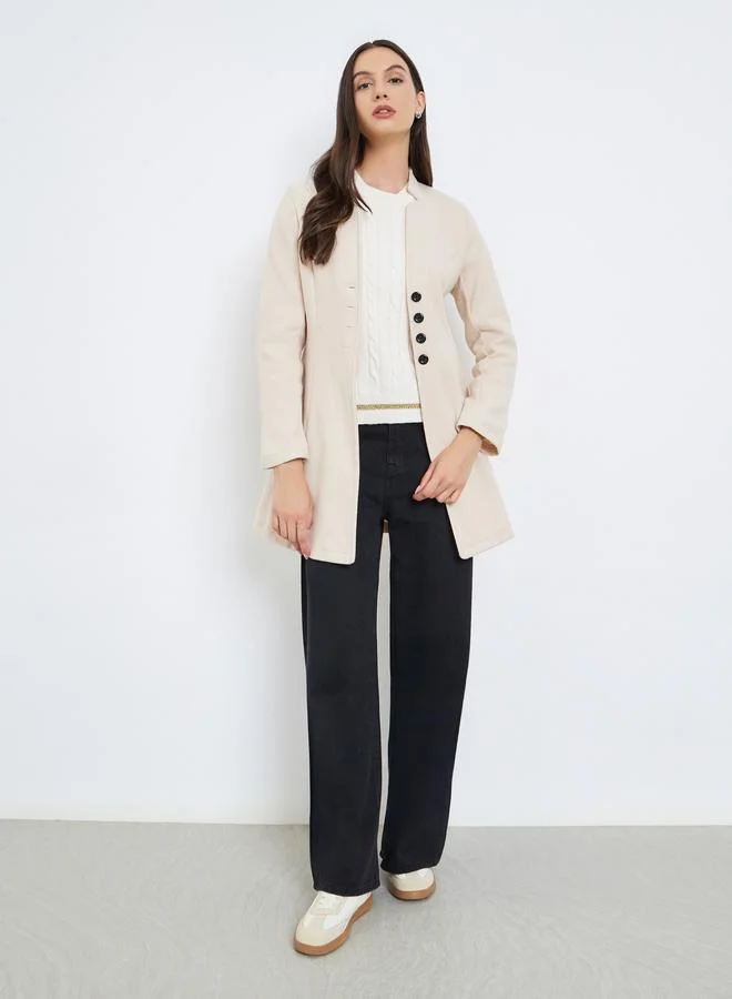 Take Two Women Solid Fitted Long Sleeve Coat