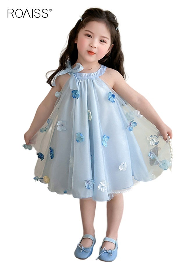 رويس فستان بناتي صيفي مزين بالزهور، فستان كاجوال أنيق كاجوال، فستان بياقة مستقيمة على شكل حرف A مع سحاب خلفي، مناسب للشاطئ أو السفر أو الزفاف أو أي مناسبة - Image 1